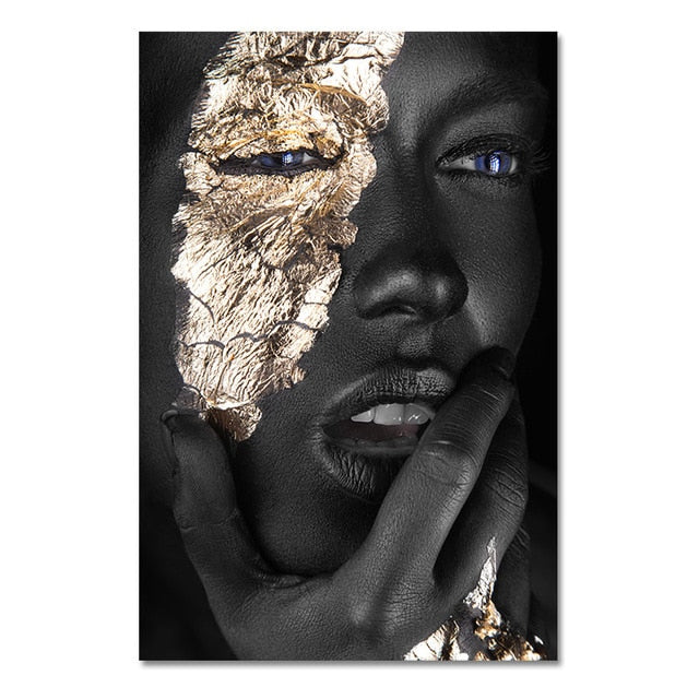 Living Room Wall Art- Black & Gold Woman. Painting Photo Canvas Print. WickedYo6
